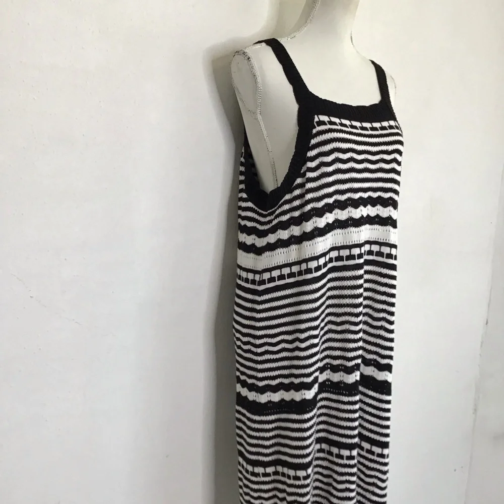 Joie Women Elegant Black White Monochrome Striped Knit Crochet Maxi Dress XL - Picture 3 of 11